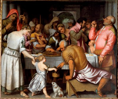 Paskalya kuzusu ile ziyafet (tuval üzerine yağlı boya by Alessandro Bonvicino Moretto