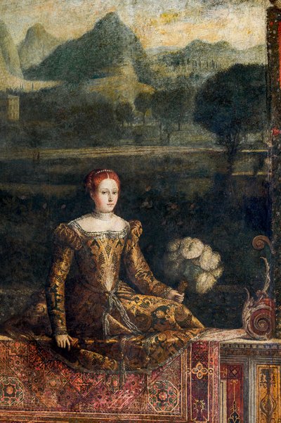Soylu bir kadının portresi, Soylu Hanımların Küçük Odasının detayı (duvarlara yapıştırılmış tuval üzerine yağlı boya) by Alessandro Bonvicino Moretto