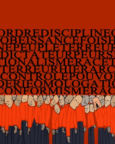 Diktatörlüğün, baskının, insan üzerindeki disiplinin, güç tarafından ezilmiş kalabalığın ve zorba korkusunun alegorisi - İllüstrasyon 2014 by Alessandro Lonati
