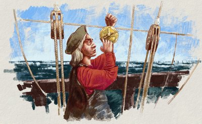 Christopher Columbus bir usturlap ile rotayı hesaplıyor (resim) by Alessandro Lonati