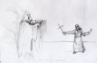 Haç tutan bir keşiş ile hayalet arasındaki kavga Alessandro Lonati by Alessandro Lonati