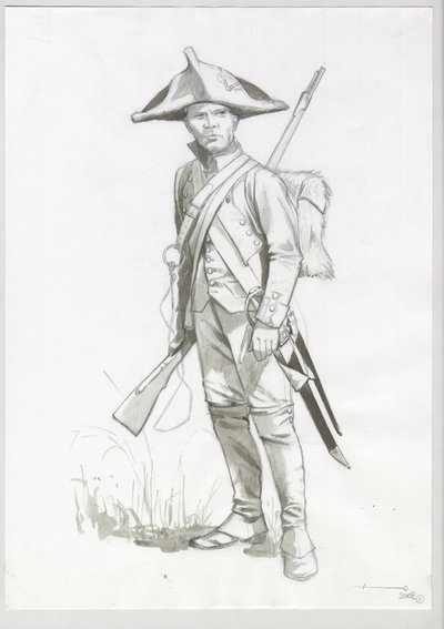 Birinci İmparatorluk (1804-1814 ve 1815): Napolyon ordu askerinin kostümü, Fransız nişancı. Alessandro Lonati'nin çizimi by Alessandro Lonati