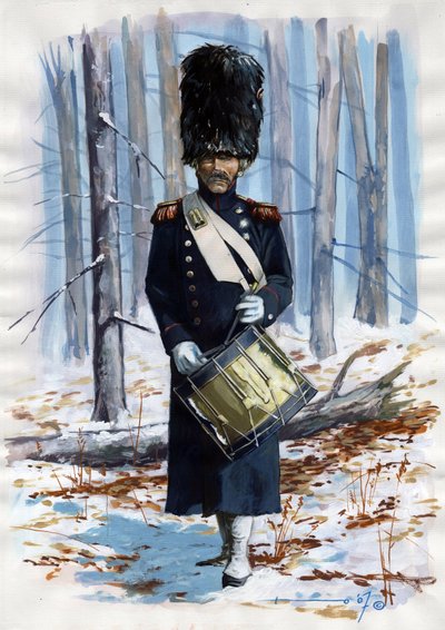 Birinci İmparatorluk (1804-1814 ve 1815): büyük Napolyon ordusunun askeri, Fransız İmparatorluk Muhafızlarının el bombalarının mantolu davulu by Alessandro Lonati