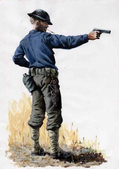 Birinci Dünya Savaşı 1914-1918: 1917'de Batı Cephesinde tabancalı Amerikan ordusu piyadesi. Alessandro Lonati'nin çizimi by Alessandro Lonati