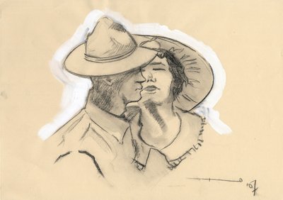 Birinci Dünya Savaşı 1914-1918: Amerikan ordusunun GI veya GI'sı nişanlısını savaşa gitmek için terk etti. Alessandro Lonati'nin çizimi by Alessandro Lonati