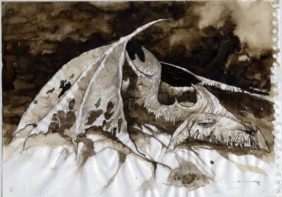 Fantastik ve efsanevi bir hayvanın tasviri: ölü ejderha leşi. Alessandro Lonati'nin çizdiği renk. by Alessandro Lonati