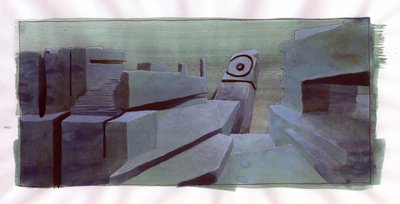 Atlantis Denizi'nin altında kaybolan ada efsanesinin illüstrasyonu: denizin derinliklerindeki efsanevi adanın kalıntıları. Alessandro Lonati'nin çizdiği renk. by Alessandro Lonati