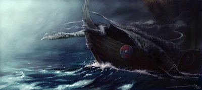 Efsanevi Yaratık: Alessandro Lonati'nin Drakkar'a (Viking Teknesine) Saldıran Ejderha Çizimi by Alessandro Lonati
