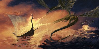 Efsanevi Yaratık: Alessandro Lonati'nin Drakkar'a (Viking Teknesine) Saldıran Ejderha Çizimi by Alessandro Lonati