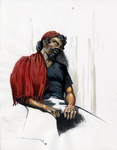 Korsan (özel) veya uyuyan denizci. Alessandro Lonati'nin çizdiği renk. by Alessandro Lonati