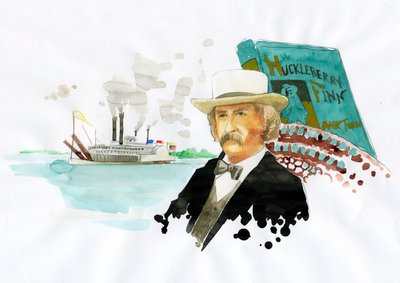 Amerikalı Yazar Mark Twain'in Portresi (1835-1910) (Amerikalı Yazar Mark Twain'in Portresi) İllüstrasyon, Alessandro Lonati by Alessandro Lonati
