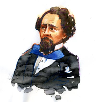 Charles Dickens'ın Portresi (1812-1870) İngiliz yazar (İngiliz yazar ve sosyal eleştirmen Charles Dickens'ın portresi) by Alessandro Lonati