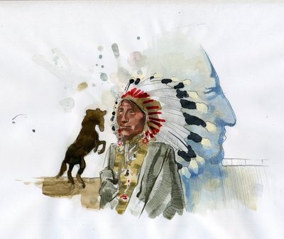 Oglala Lakota Çılgın Atı'nın (1840-1877) Kızılderili savaş liderinin portresi (Tashunka-witko) Çizim, Alessandro Lonati by Alessandro Lonati