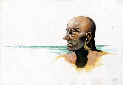 Altta deniz olan bir korsan (korsan) veya denizcinin portresi. Alessandro Lonati'nin çizdiği renk. by Alessandro Lonati