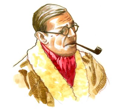 Fransız yazar, filozof ve oyun yazarı Jean-Paul'un (Jean Paul) Portresi Sartre Drawing by Alessandro Lonati