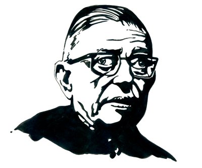 Fransız yazar, filozof ve oyun yazarı Jean-Paul'un (Jean Paul) Portresi Sartre Drawing by Alessandro Lonati