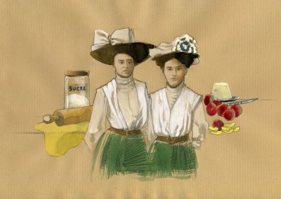 Francais tatin a de Lamotte-Beuvron en Sologne tatlısını icat eden Stephanie (1838-1917) ve Caroline Tatin (1847-1911) kız kardeşlerin portresi (normal by Alessandro Lonati