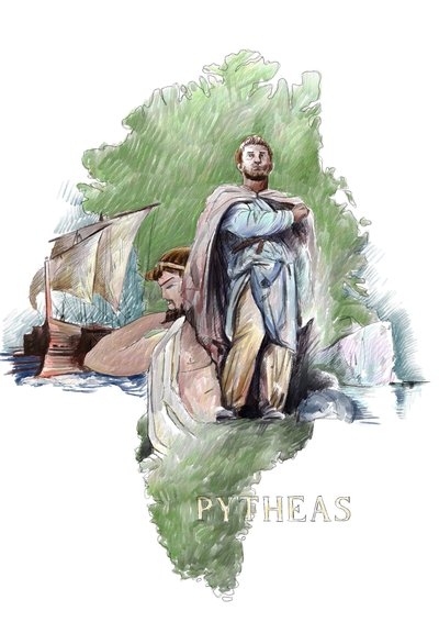Massalia'dan Yunan kaşif Pytheas'ın temsili, MÖ 4. yüzyıl (Massalia'lı Yunan coğrafyacı ve kaşif Pytheas'ın Portresi, MÖ 4. yüzyıl) Alessandro Lonati'nin çizimi by Alessandro Lonati