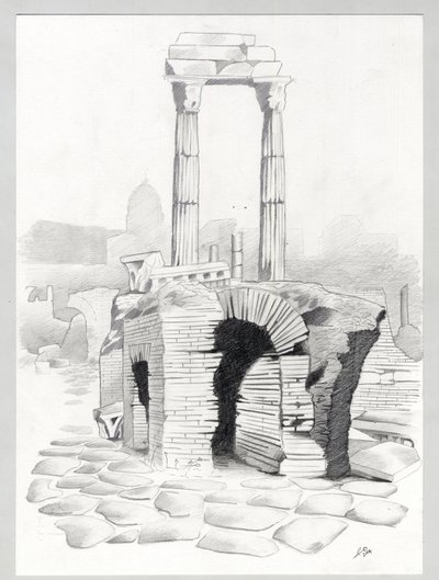 Roma'daki Roma dönemi kalıntıları, Forum (foro romano) Alessandro Lonati'nin çizimi. by Alessandro Lonati