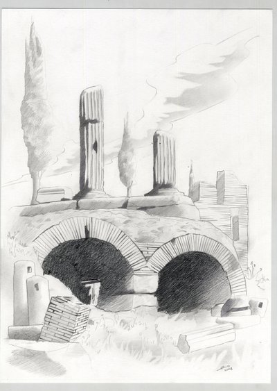 Roma'daki Roma dönemi kalıntıları, Forum (foro romano) Alessandro Lonati'nin çizimi. by Alessandro Lonati