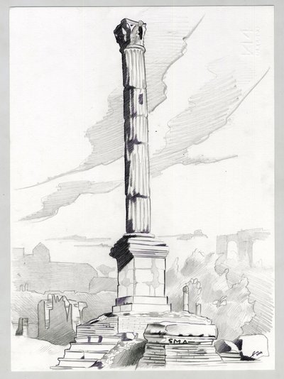 Roma'daki Roma dönemi kalıntıları, Forum (foro romano) Alessandro Lonati'nin çizimi. by Alessandro Lonati