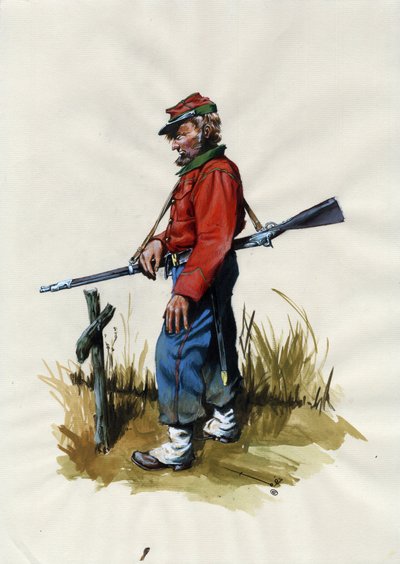 İkinci İmparatorluk (1852-1870): İtalyan birleşmesi (Risorgimento), İtalya'da Giuseppe Garibaldi'nin (1807-1882) davası için "kırmızı gömlekli" savaşçı olarak bilinen Garibaldian ordusunun gönüllüsü by Alessandro Lonati