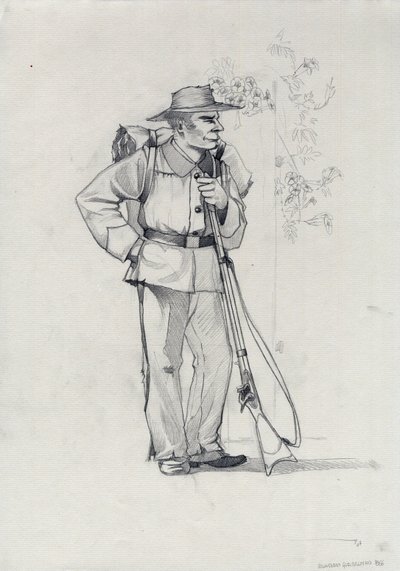 İkinci İmparatorluk (1852-1870): İtalyan birleşmesi (Risorgimento), İtalya'da Giuseppe Garibaldi'nin (1807-1882) davası için "kırmızı gömlekli" savaşçı olarak bilinen Garibaldian ordusunun gönüllüsü by Alessandro Lonati