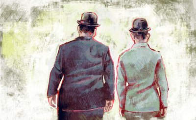 Stan Laurel ve Oliver Hardy ufka doğru yürüyor (resim) by Alessandro Lonati