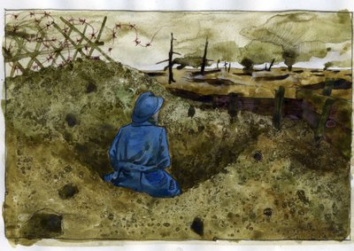 Birinci Dünya Savaşı: siperde kıllı bir adam by Alessandro Lonati