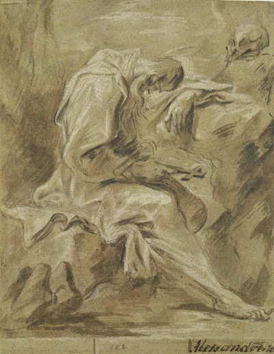 Hermit (kağıt üzerine kırmızı tebeşir, mürekkep ve yağ) by Alessandro Magnasco
