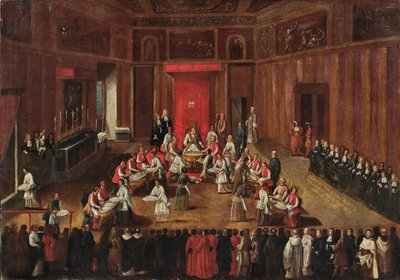 Papa Clemens XI, c tarafından kutlanan Agnus Dei Töreni. 1710. by Alessandro Piazza