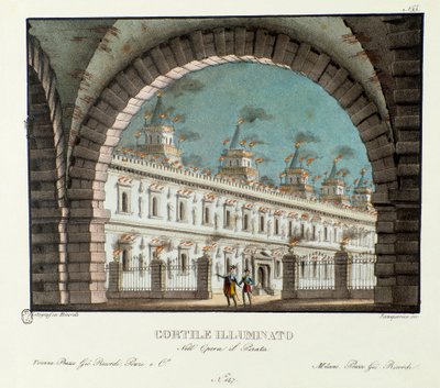 Aydınlatılmış geniş avlunun görünümü Vincenzo Bellini