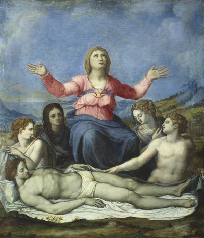 Ölü İsa üzerine ağıt (kurşun alaşımı üzerine yağ) by Alessandro attr. to Allori