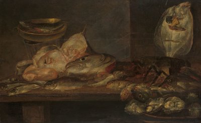 Yakındaki Bir Masada Balık ve Istakoz ve İstiridye ile Natürmort by Alexander Adriaenssen