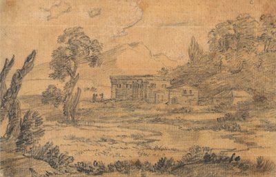 Arka Planda Tepeler Olan Bir Nehrin Yanındaki Binalar by Alexander Cozens