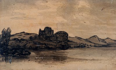 Kubbeli Bina ile İtalyan Manzarası (kalem ve kağıt üzerinde yıkama) by Alexander Cozens