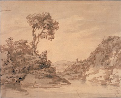 Bir Havuzun Kıyısında Figürlü Manzara (Suluboya, sepya ve yıkama) by Alexander Cozens