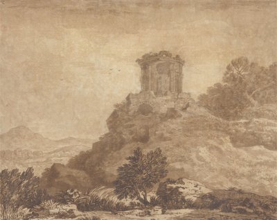 Yıkık bir tapınağın olduğu manzara, c.1756 (grafit ve kağıt üzerinde yıkama) by Alexander Cozens