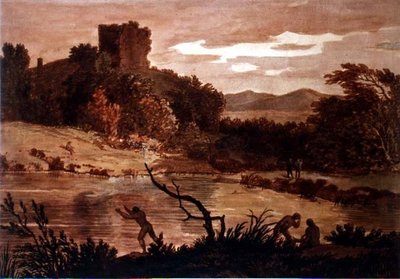 Erkeklerin banyo yaptığı manzara (suluboya) by Alexander Cozens