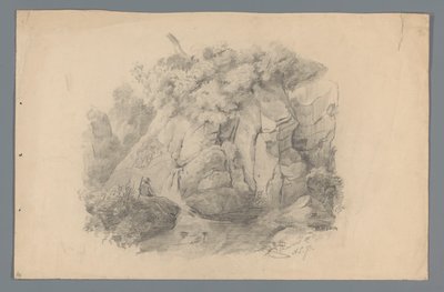 Bir şelalenin yanında oturan adamla manzara by Alexander Cranendoncq