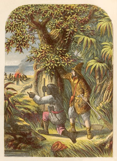 Robinson Crusoe ve Friday vahşilere saldırıyor by Alexander Francis Lydon
