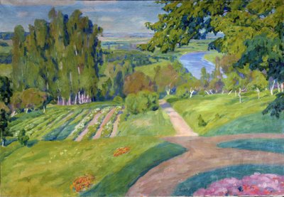 Bir ülke mülkü. Alexander Fyodorovich Gaush (1873-1947), tuval üzerine yağlı boya, yaklaşık 1910, Rus sanatı, art nouveau. Bölgesel M.Vrubel Sanat Müzesi, Omsk (Rusya). by Alexander Gaush