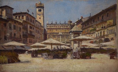Verona'daki Piazza delle Erbe, 1900 dolayları (tuval üzerine yağlıboya) by Alexander Gierymski