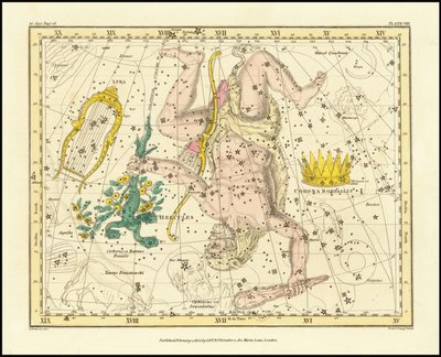 1822 - Alexander Jamieson - Corona Borealis, Hercules and Cerberus ve Lyra by Alexander Jamieson