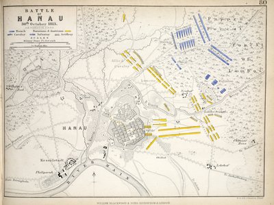 William Blackwood and Sons tarafından yayınlanan Hanau Savaşı Haritası, Edinburgh und London, 1848 (el renkli gravür) by Alexander Keith Johnston