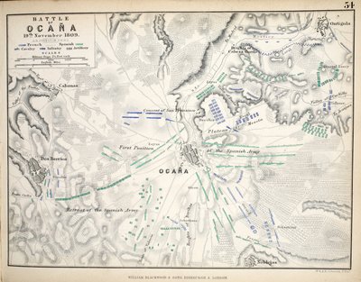 William Blackwood and Sons tarafından yayınlanan Ocana Savaşı Haritası, Edinburgh und London, 1848 (el renkli gravür) by Alexander Keith Johnston