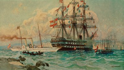 Avusturya yatı Fantasie ve yolcu gemisi Kaiser ... (tuval üzerine resim) by Alexander Kirchner