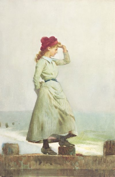 Deniz Duvarındaki Genç Kız (kağıt üzerine sulu boya) by Alexander M. Rossi