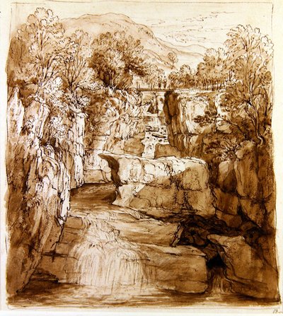 Bracklinn Şelalesi, Perthshire, c.1810 (kağıt üzerinde yıkama ile kalem ve kahverengi mürekkep) by Alexander Nasmyth
