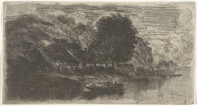 Kafe De Rode Haan ile Maas'ın sol yakasının görünümü by Alexander Schaepkens